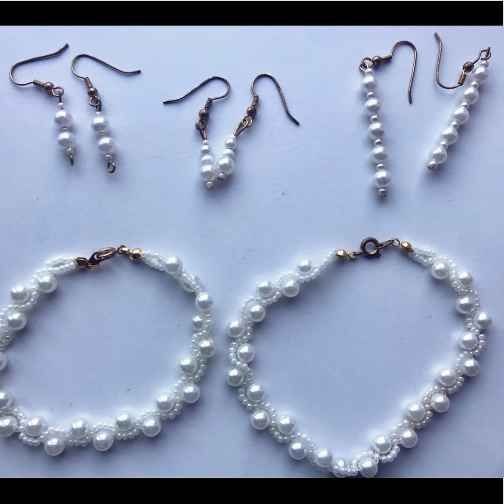 Faux Pearl Bracelets & Faux Pearl Drop Earrings